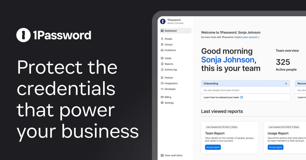 1Password password manager and secure vault platform homepage