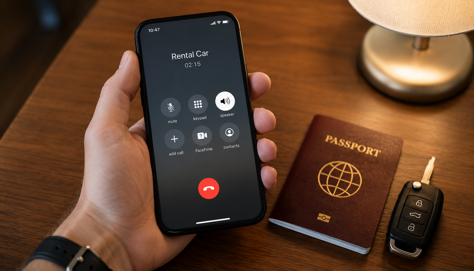 Sunny Cars phone call about rental with travel gear ready