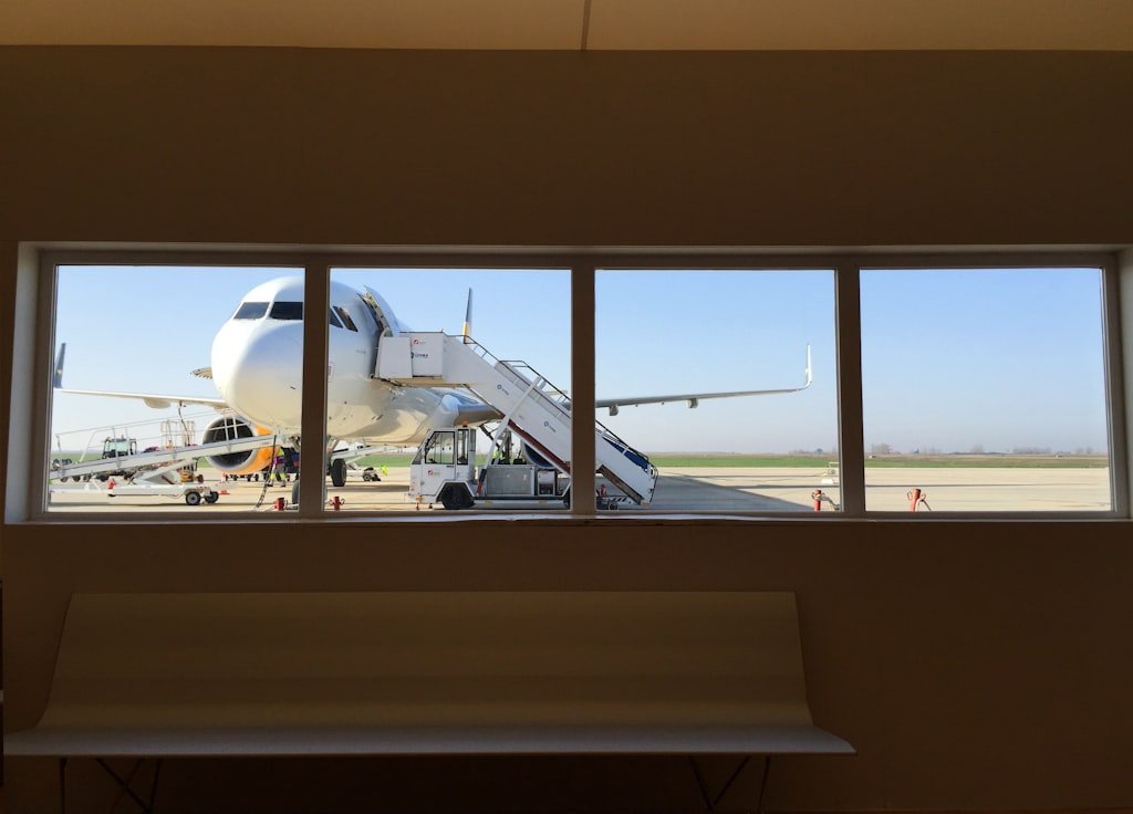 Skyscanner cheap flight booking flow at airport gate