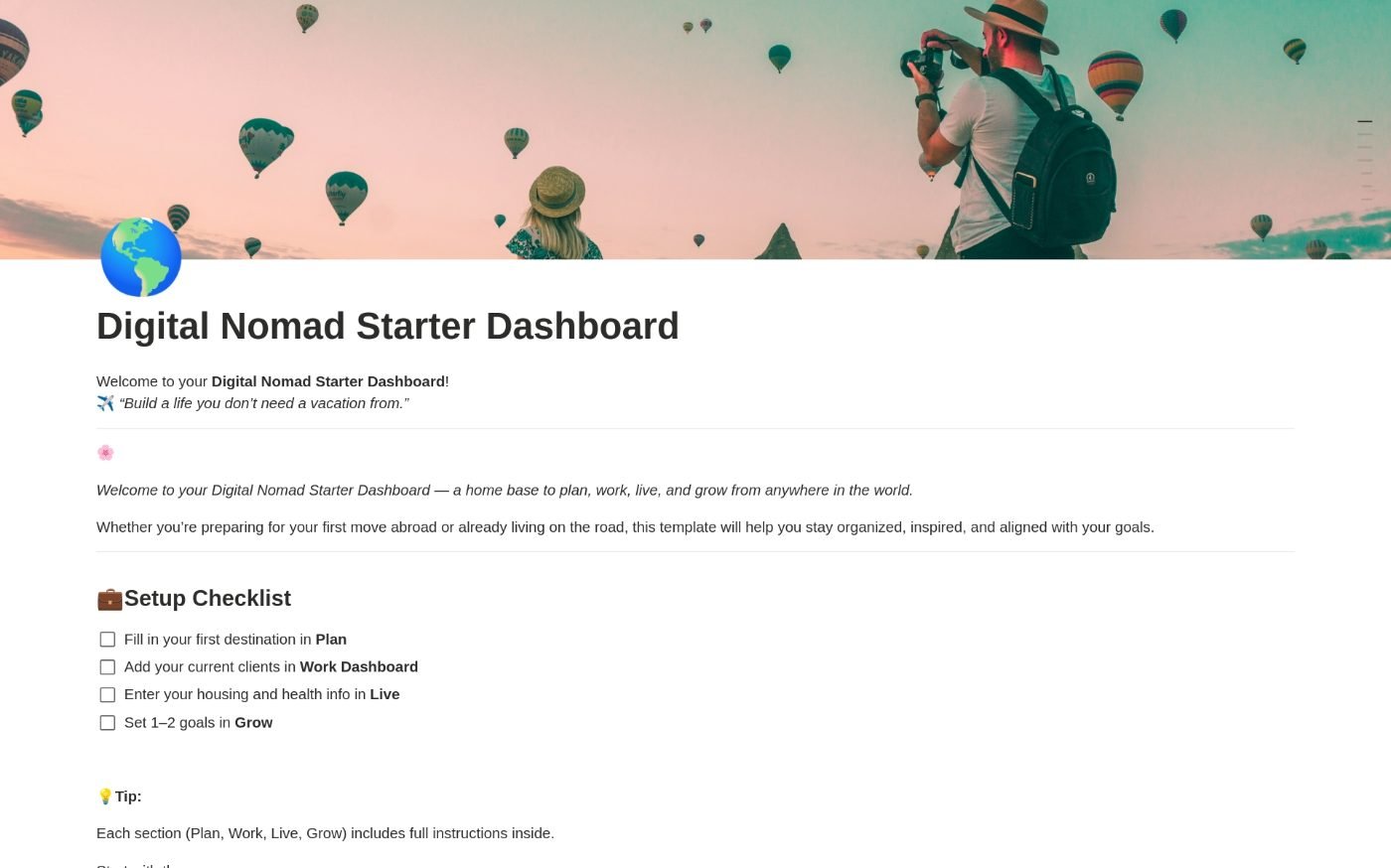 Digital Nomad Starter Pack Notion template by NextChapter