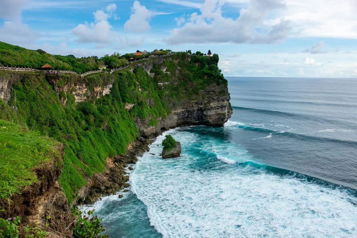 Uluwatu Temple on a clifftop above the ocean in south Bali