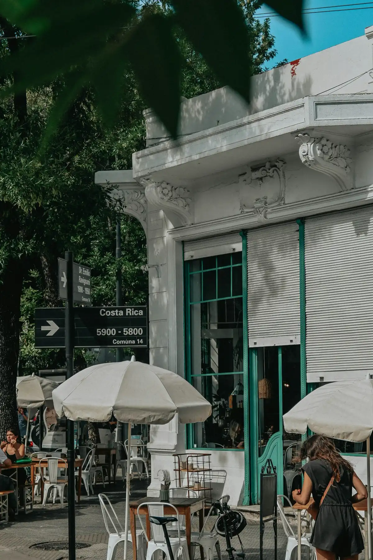 Sidewalk cafe with umbrellas on a Palermo street in Buenos Aires, Buenos Aires digital nomad guide