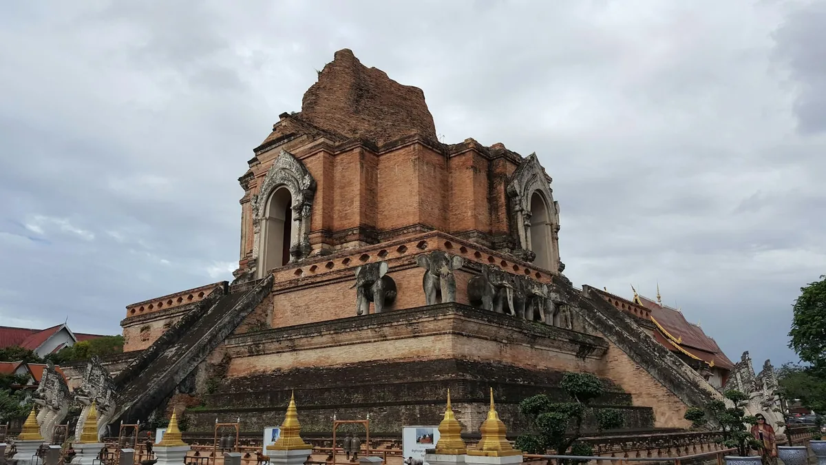 The ruined brick chedi of Wat Chedi Luang in Chiang Mai Old City