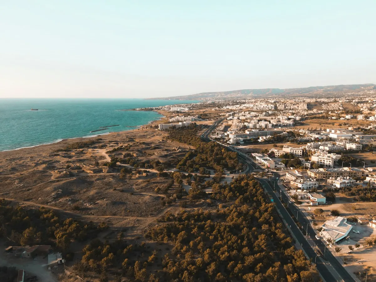 Aerial view of a coastal road along the Cyprus coastline, Cyprus digital nomad guide