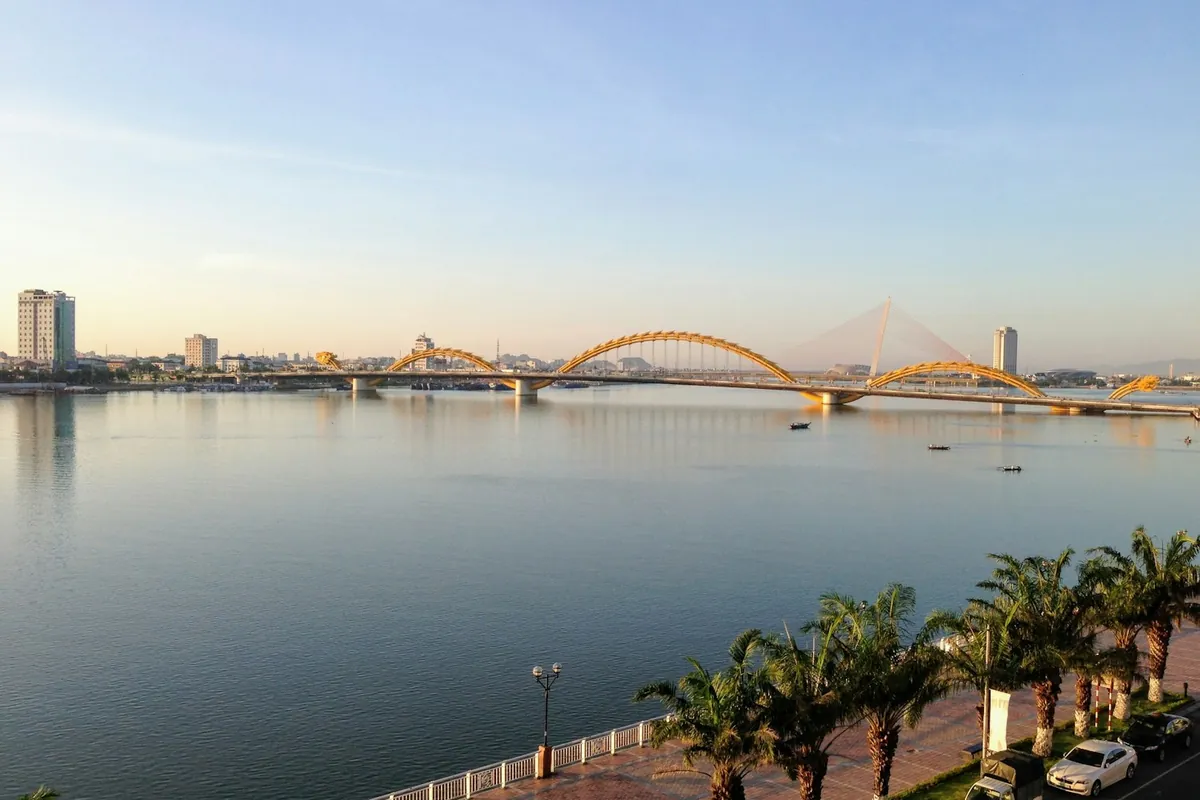 Dragon Bridge across the Han river in Da Nang by day