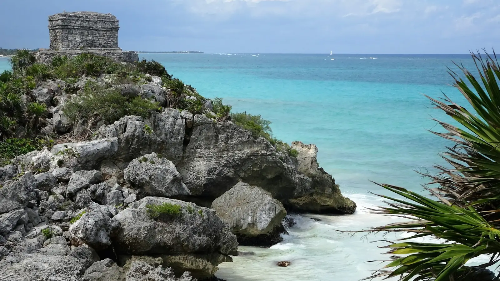 Mayan ruins of Tulum on a cliff above the Caribbean sea in Mexico
