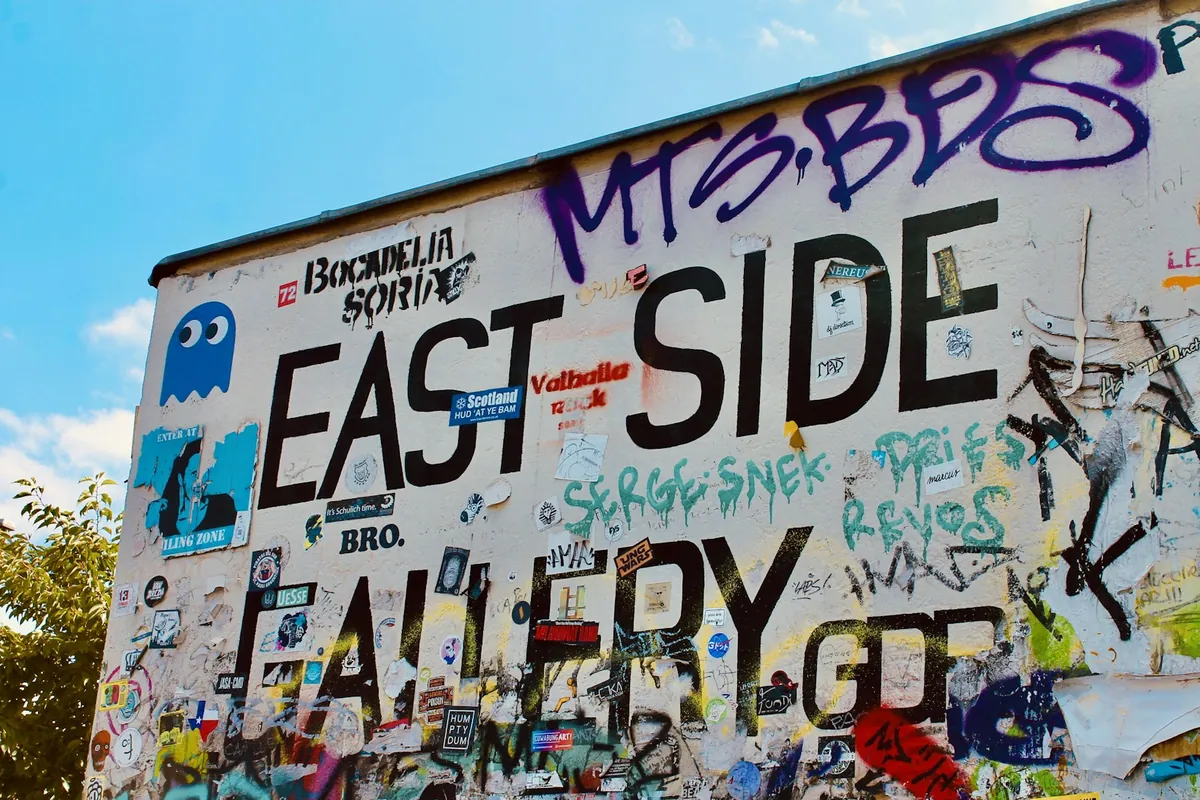 A mural on the East Side Gallery, the remaining stretch of the Berlin Wall