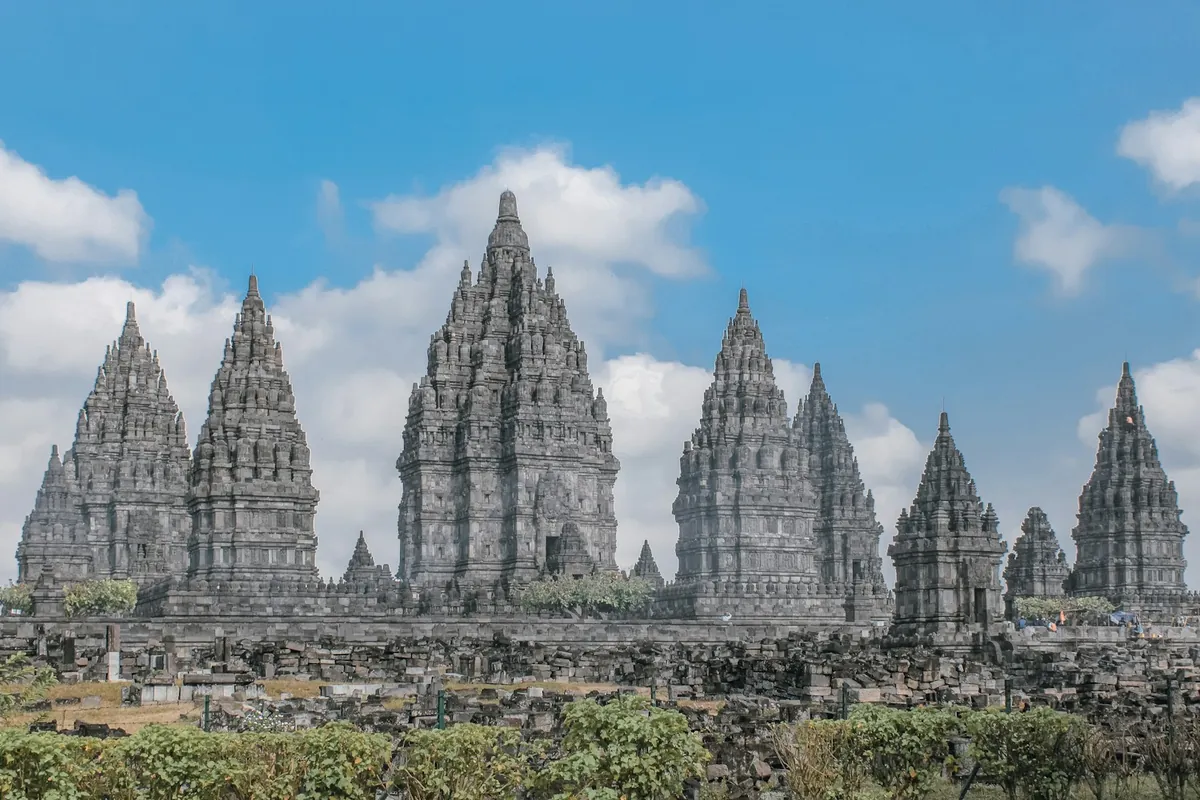 Prambanan temple towers near Yogyakarta on Java, Indonesia
