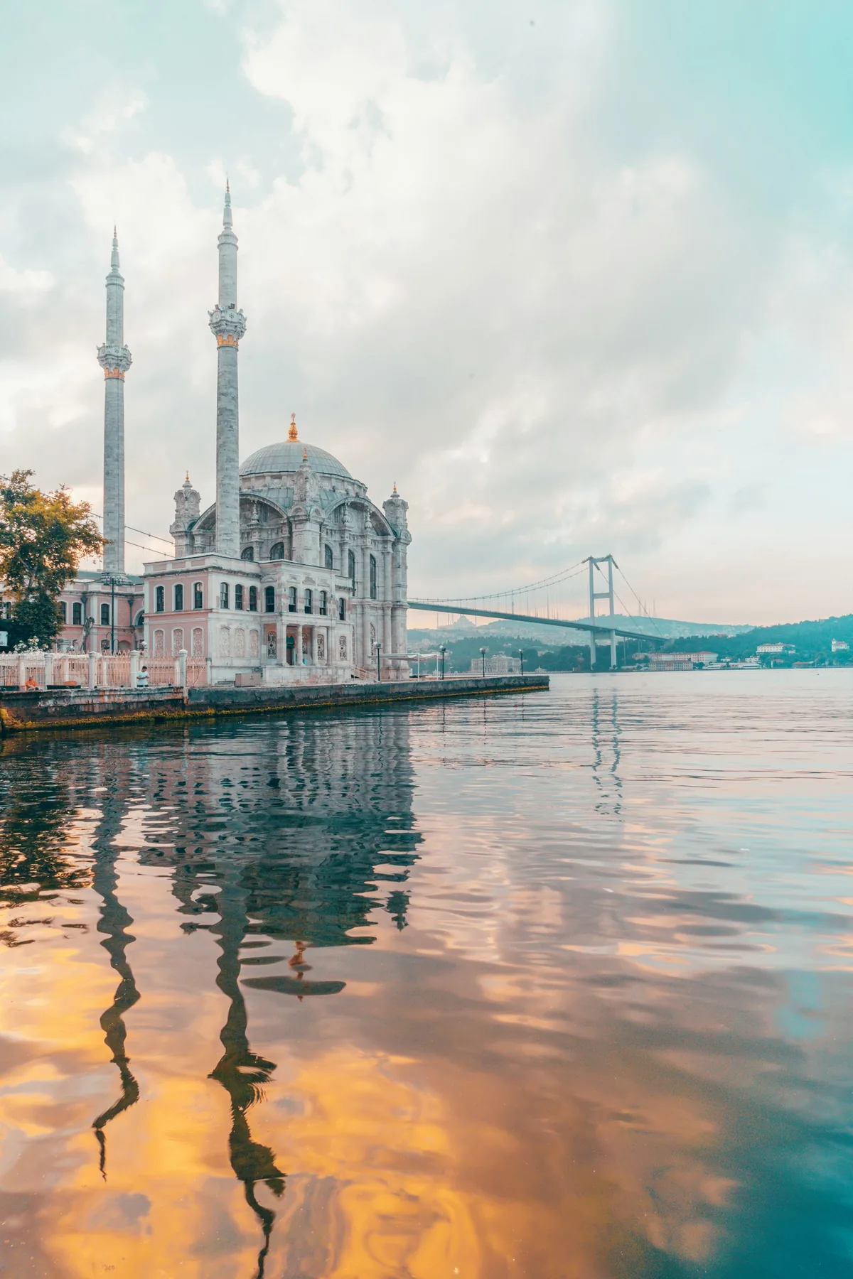 Ortakoy Mosque with the Bosphorus Bridge reflected in the water, Istanbul