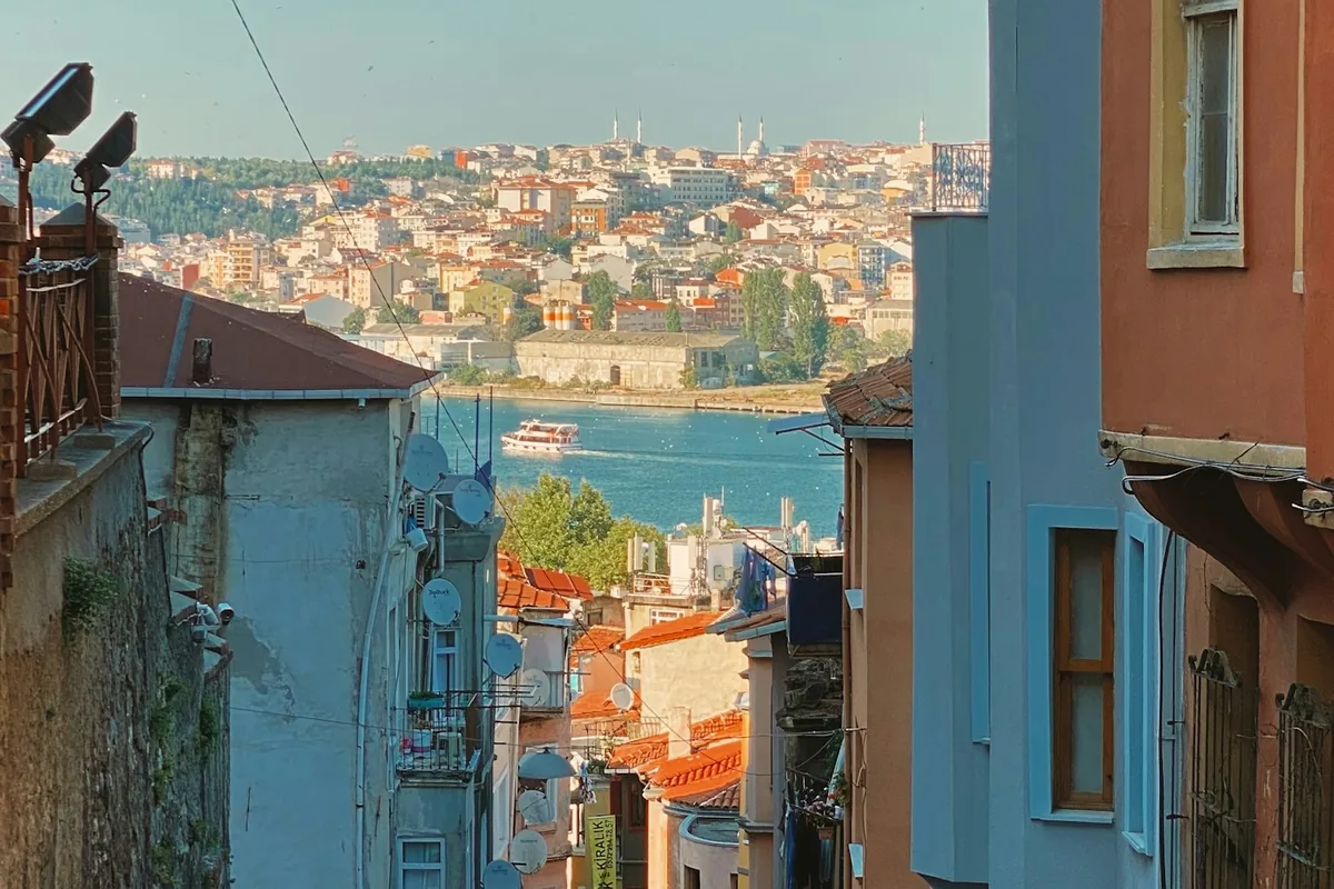 A cobblestone alley in the Balat district of Istanbul