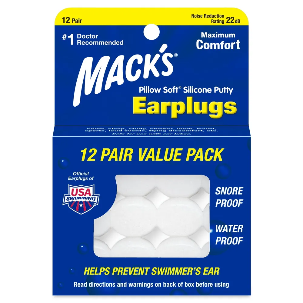 Macks Pillow Soft moldable silicone earplugs 12 pair box