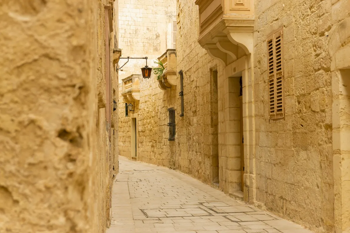 Narrow stone street in Mdina, Malta's old walled Silent City