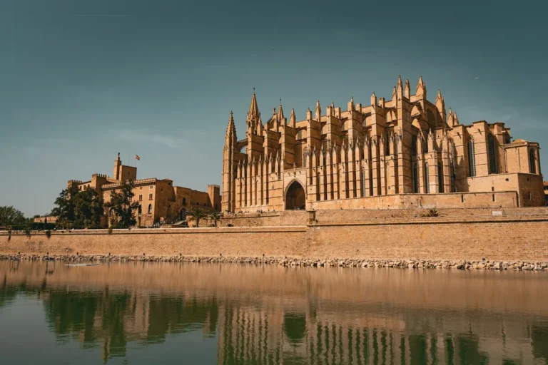 La Seu, Palma Cathedral, reflected in the water in Mallorca