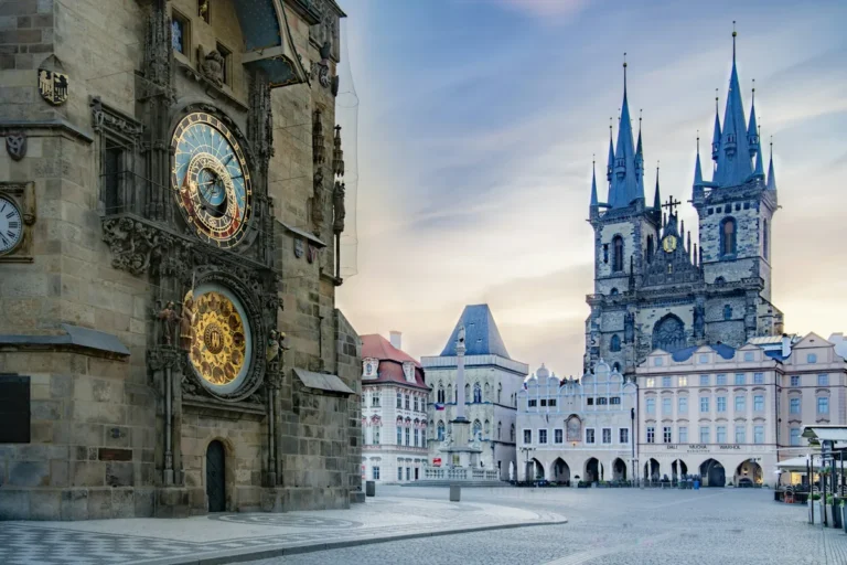 The Astronomical Clock and Tyn Church on Prague's Old Town Square