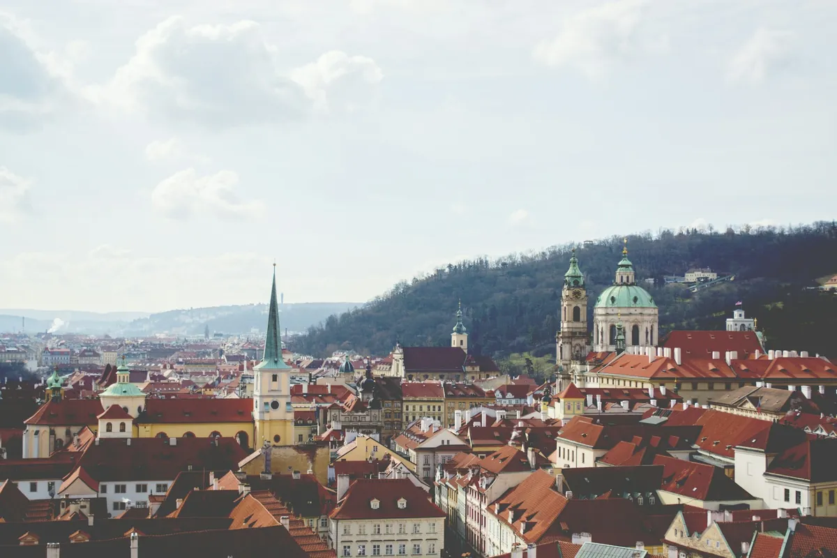 Prague's red rooftops seen from the castle hill