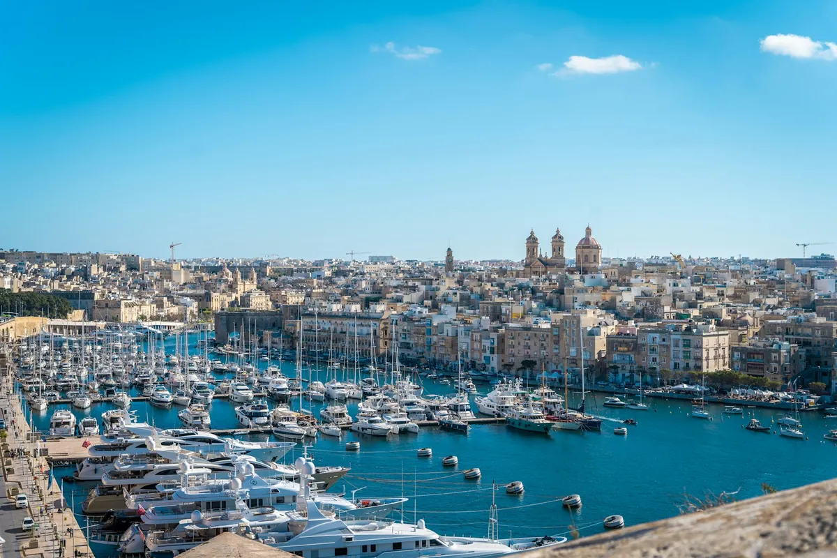 Grand Harbour marina and the Three Cities seen from Valletta, Malta