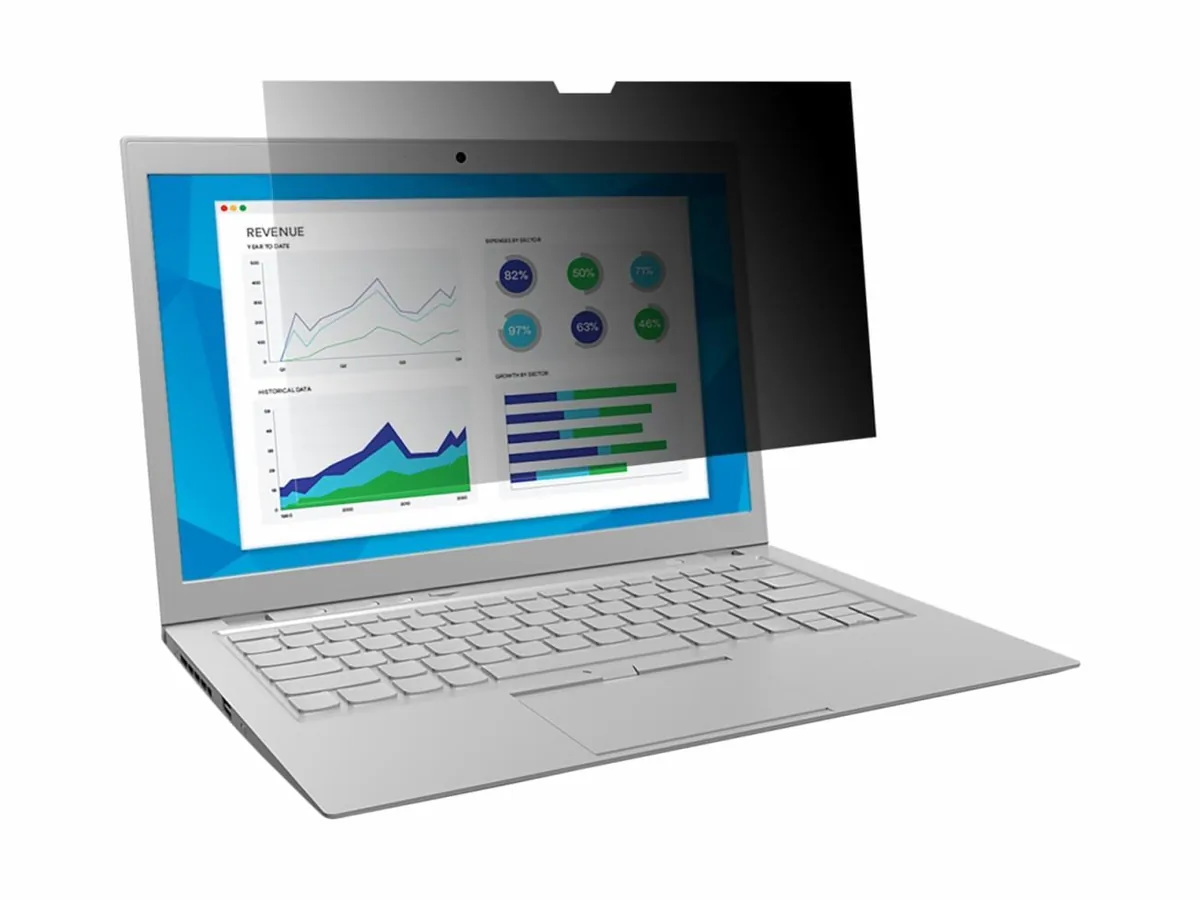 Laptop mit 3M-Blickschutzfolie, die den Bildschirm von der Seite abdunkelt