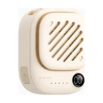 Aecooly Click 01, mini-nekventilator in crème met een gegroefde voorkant en een klein display