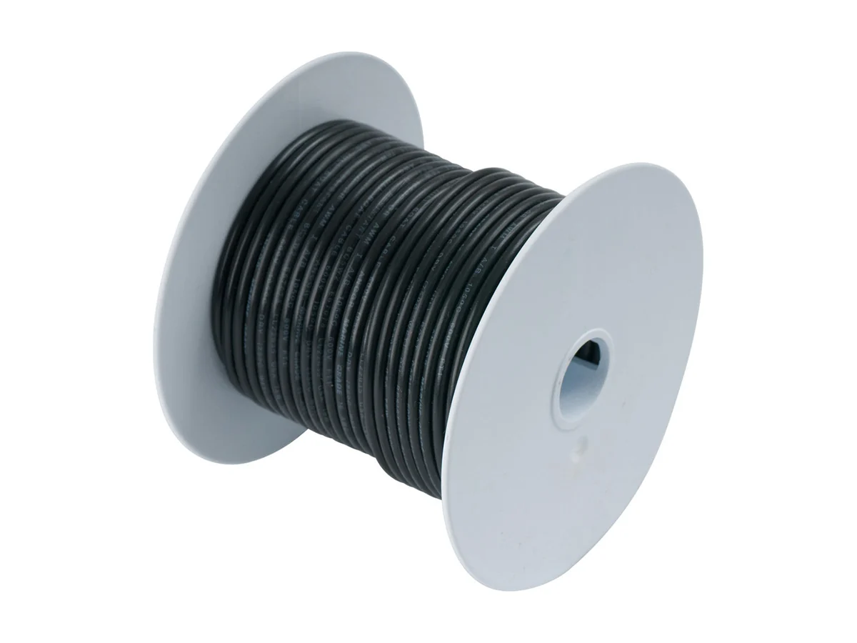 Ancor 2 AWG black tinned copper battery cable on a spool for camper van wiring
