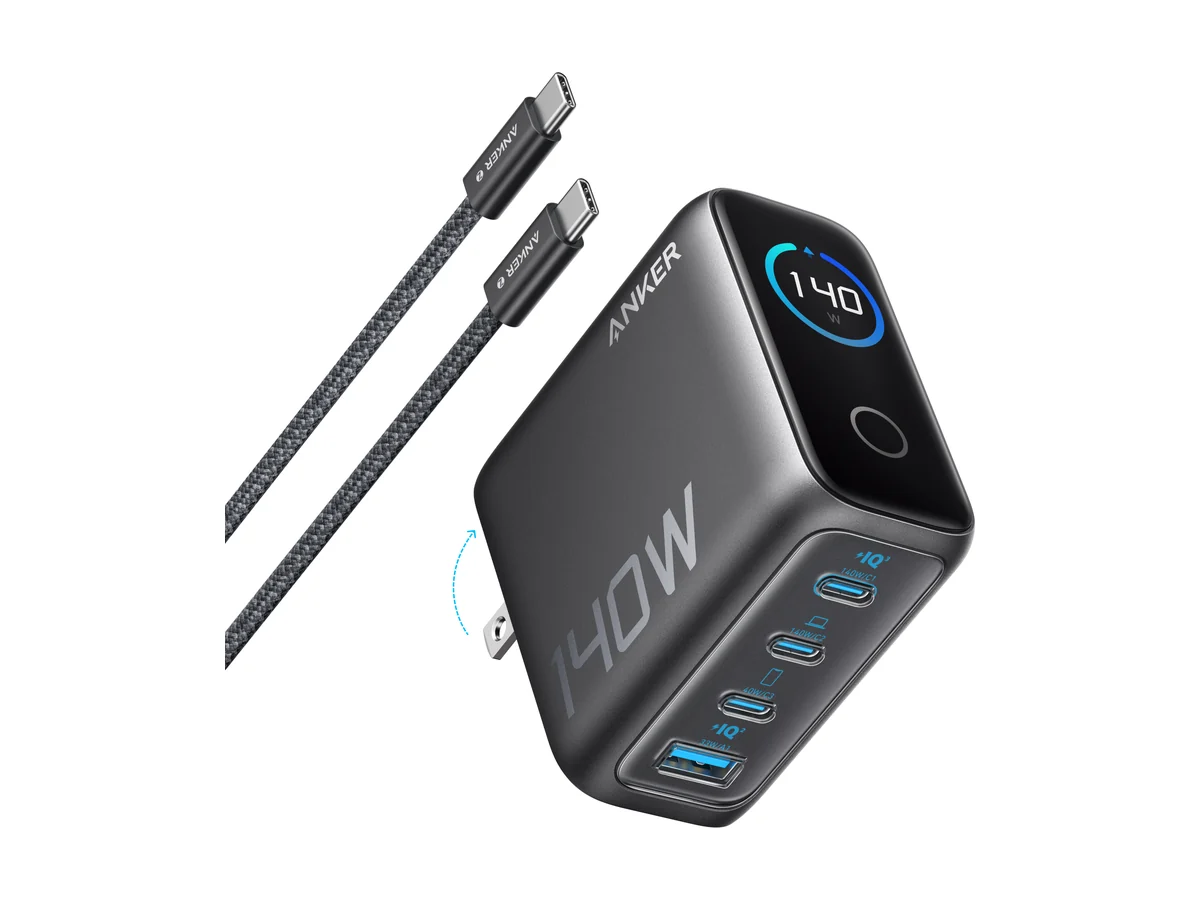 Anker 140W GaN-oplader met 4 poorten en smart display