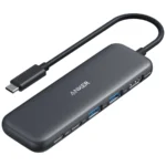 Anker 332 USB-C hub 5-in-1 in grijs met bijbehorende kabel