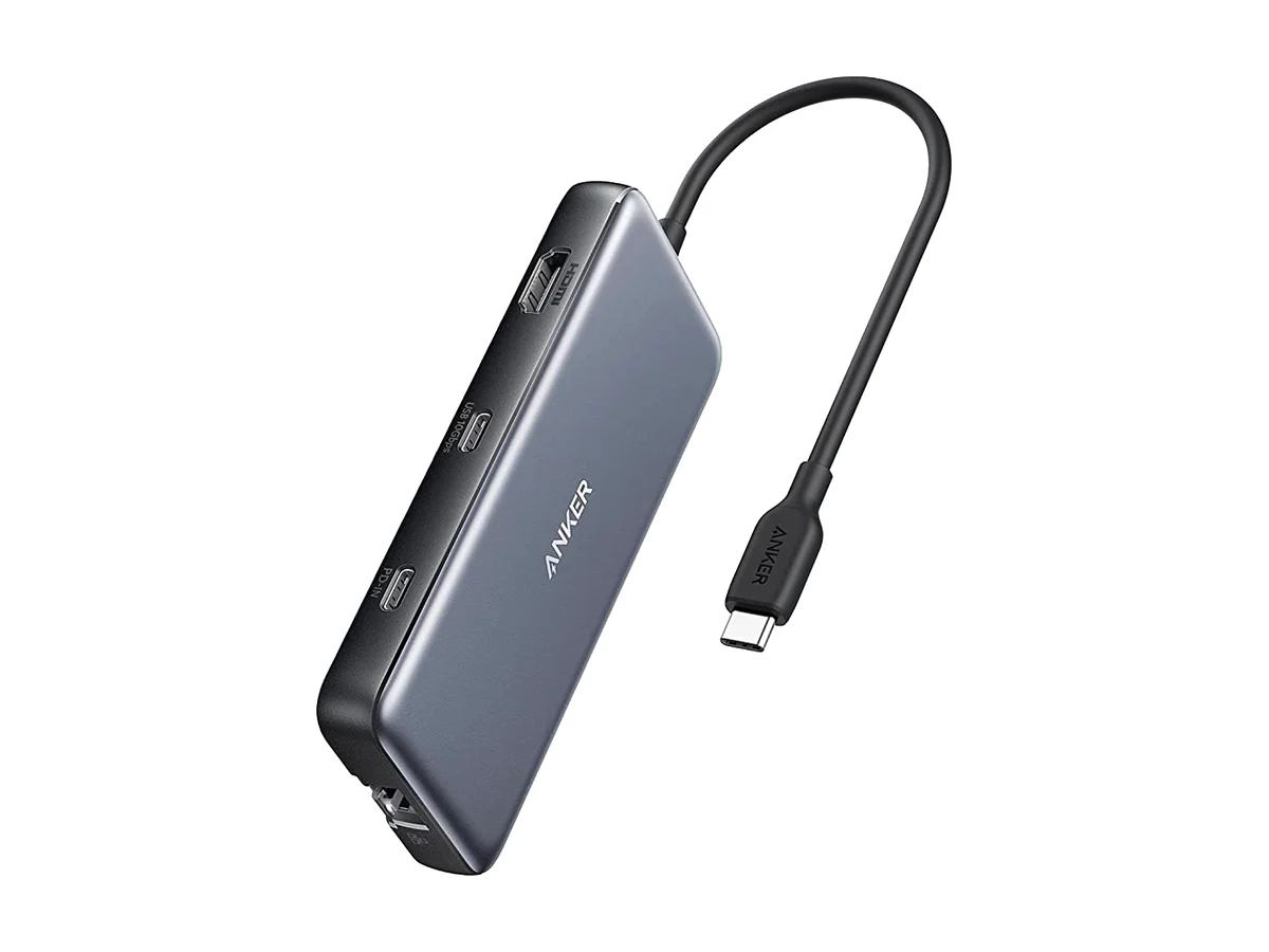 Anker 555 USB-C hub 8-in-1 in grijs met een ethernetpoort