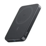 Schwarze magnetische Anker MagGo 10K Slim Powerbank mit Qi2-Logo und USB-C-Anschluss