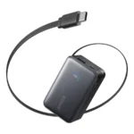 Anker Nano Power Bank 10K 45W in black with its retractable USB-C cable pulled out