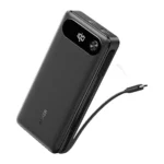 Black Anker 20,000mAh 87W power bank with a display on top and a built-in USB-C cable