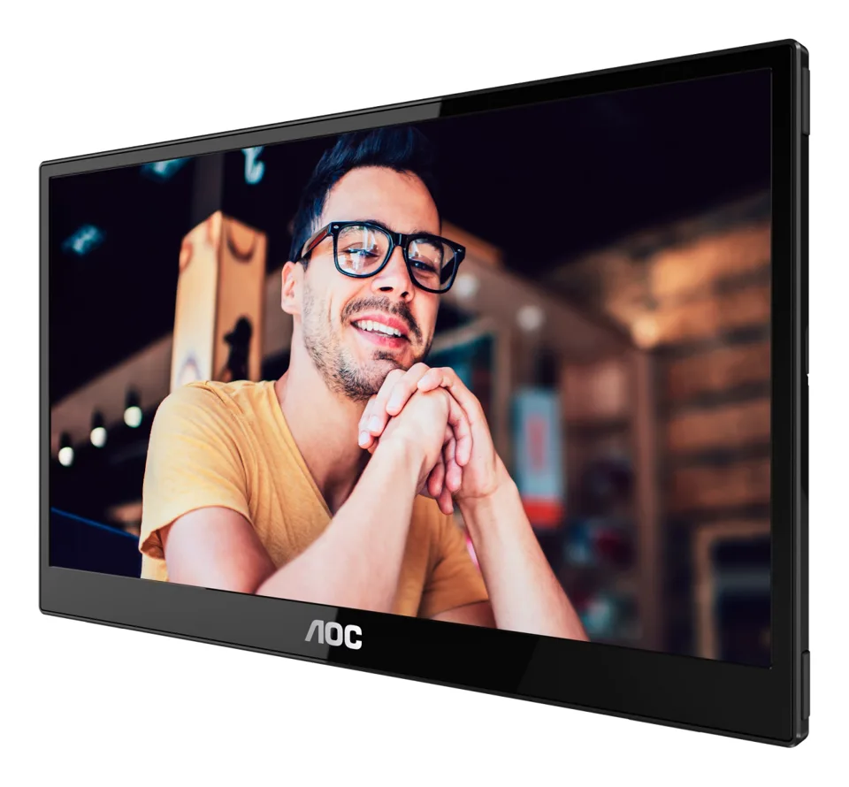 AOC 16T20 15.6-inch portable monitor, three-quarter front view