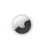 Apple AirTag, white disc with a silver Apple logo, front view