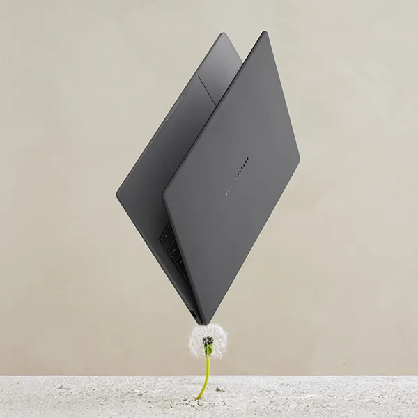 ASUS Zenbook A14 ultralight 14-inch laptop, closed and standing on its edge