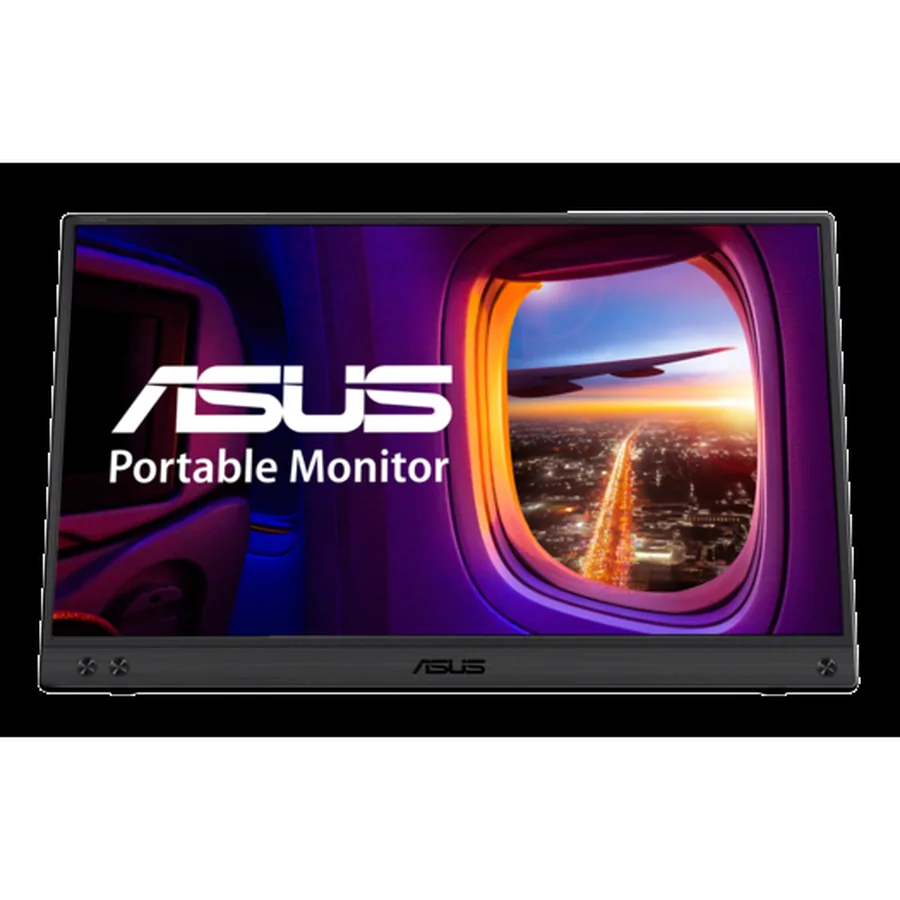 ASUS ZenScreen MB16ACV portable monitor seen from the front with its screen on