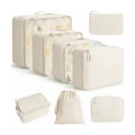 BAGAIL 8 set mesh packing cubes in cream with shoe bag, laundry bag and pouches