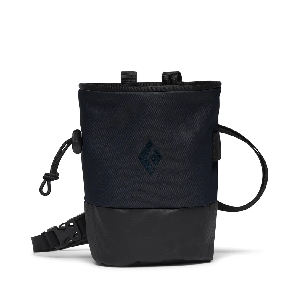 Black Diamond Mojo Zip chalk bag in black with a belt and drawstring
