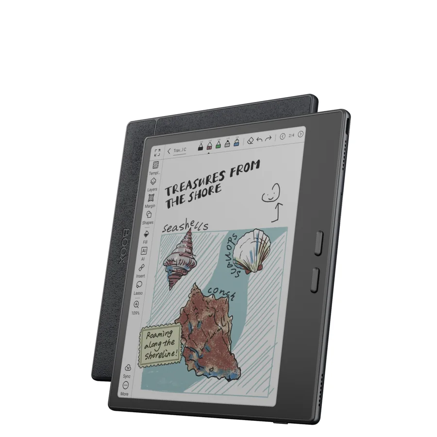 BOOX Go Color 7 (Gen II) e-ink tablet with a note page on its screen, shown beside its folio cover