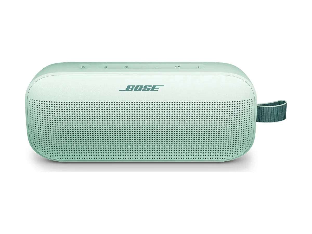 Bose SoundLink Flex 2nd Gen portable Bluetooth speaker in mint with a green loop