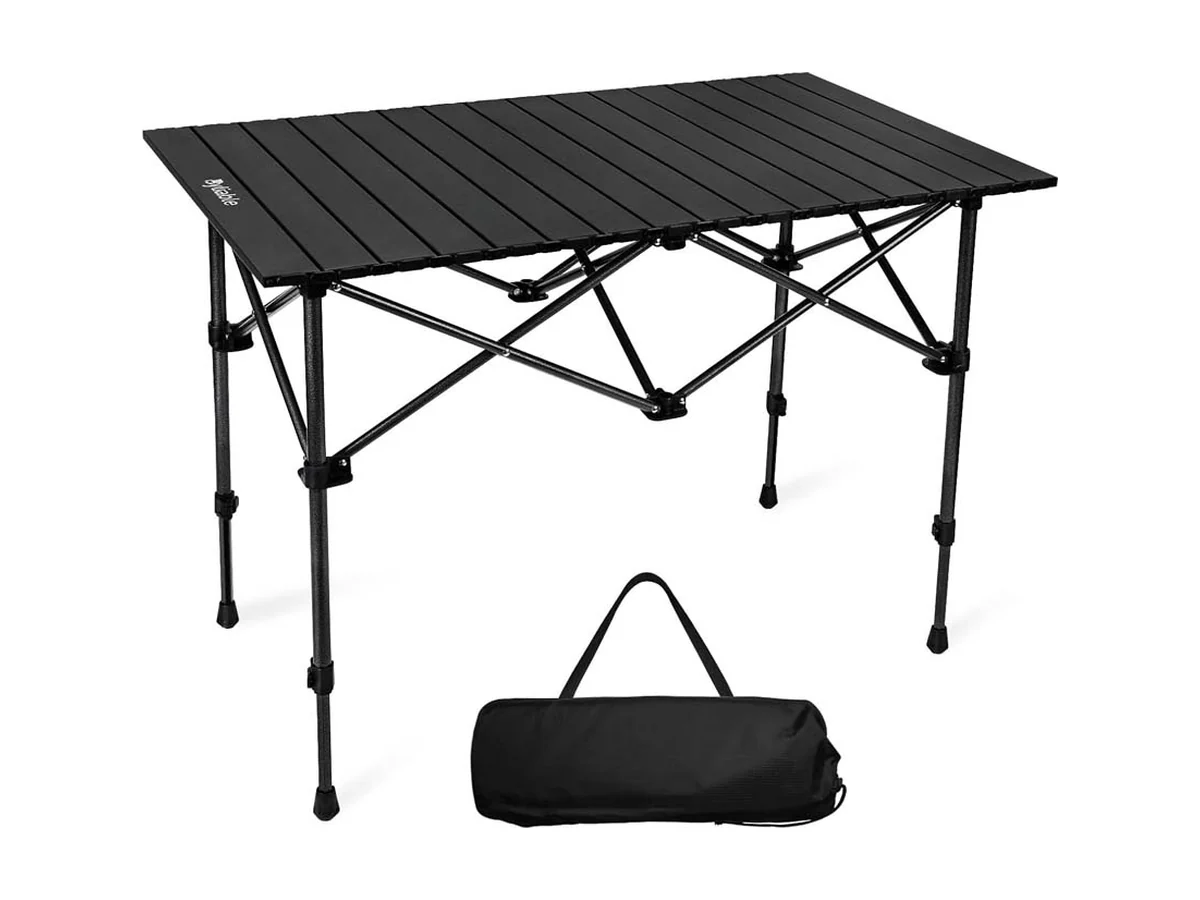 Byliable roll-up aluminium camping table in black with its carry bag