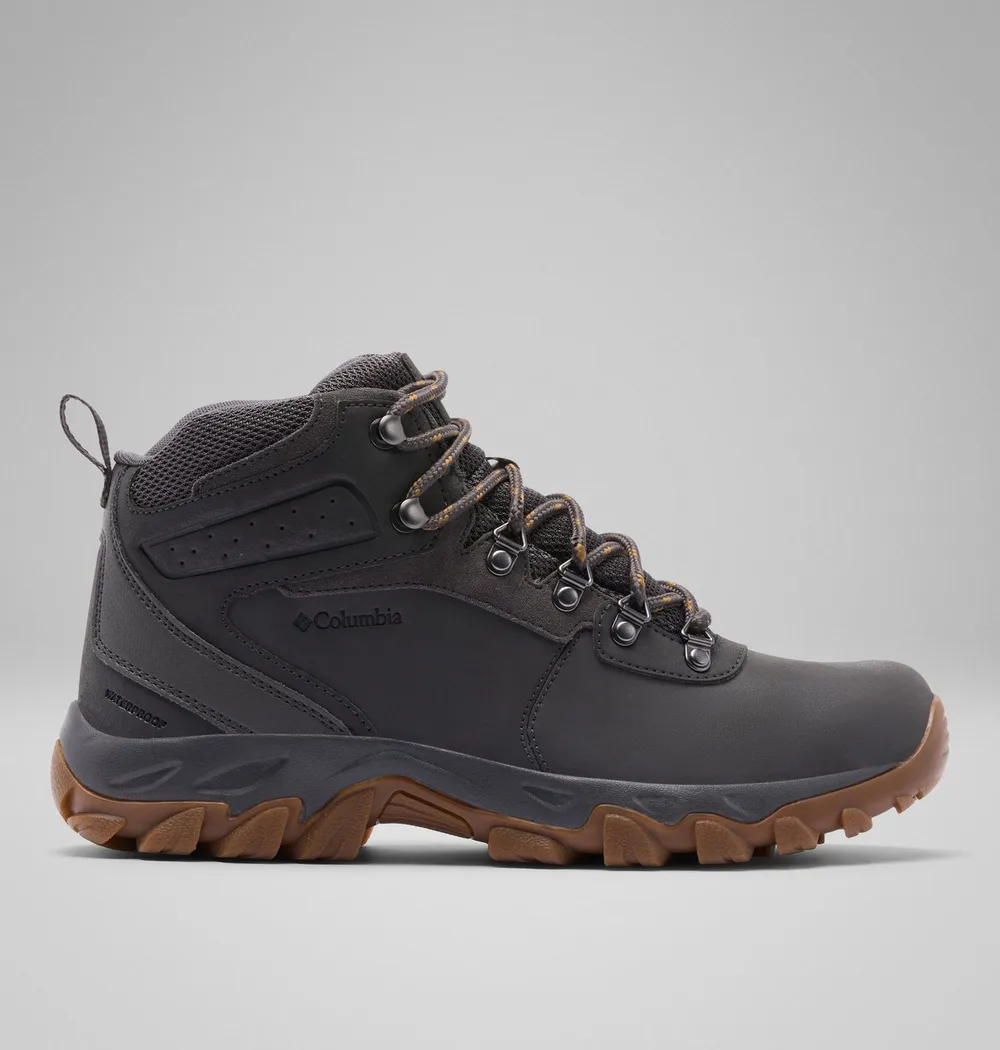 Columbia Newton Ridge Plus II waterproof mid hiking boot in dark grey with a brown gum sole