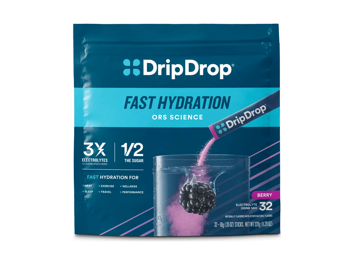 DripDrop berry electrolyte powder pouch