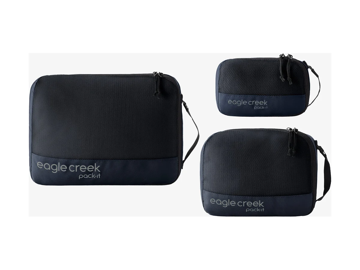 Eagle Creek Pack-It Reveal packing cube set in black, three cubes in XS, S and M