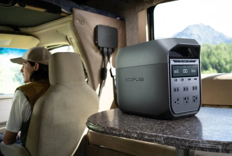 EcoFlow DELTA 3 portable power station on a camper van table