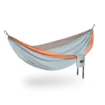 ENO DoubleNest hammock in grey-blue and orange with a side pocket, product photo