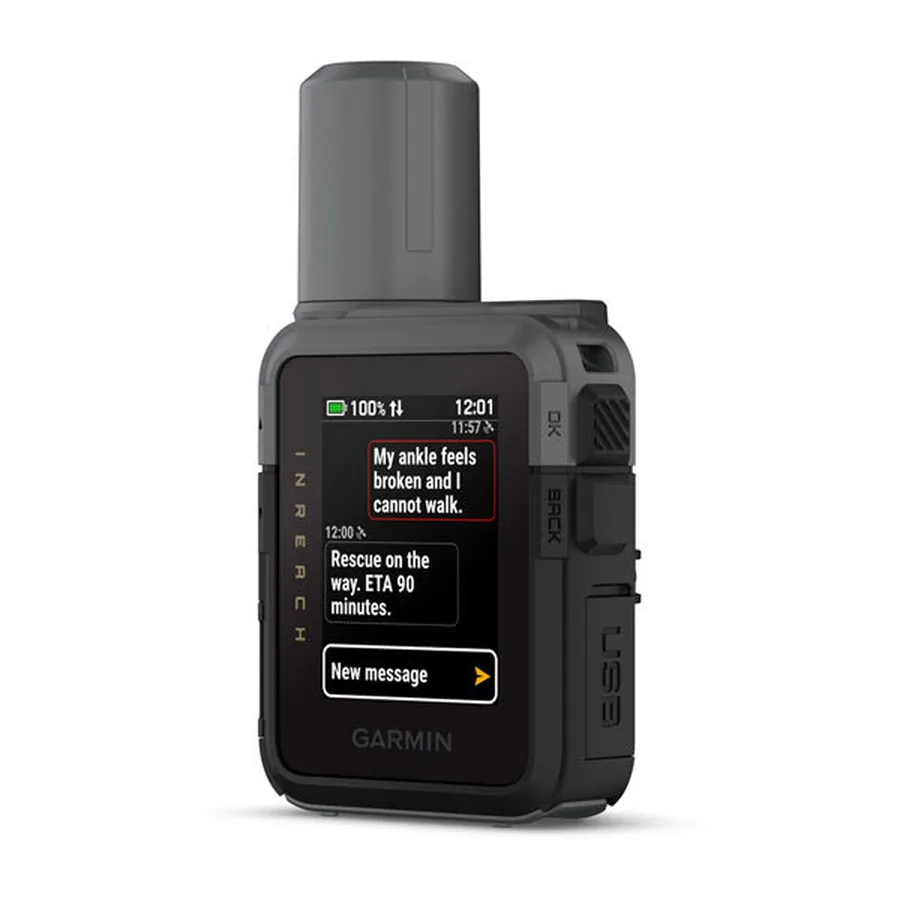 Garmin inReach Mini 3 Plus Satellitenkommunikator mit Farbdisplay, das eine SOS-Konversation zeigt