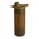 GRAYL GeoPress purifier bottle in coyote brown with an olive cap
