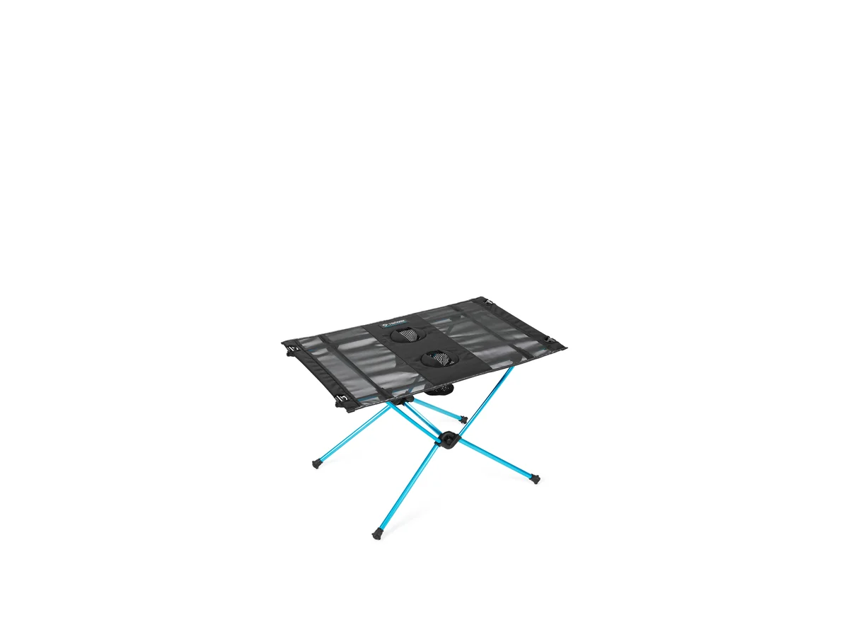 Helinox Table One folding camping table in black with blue legs