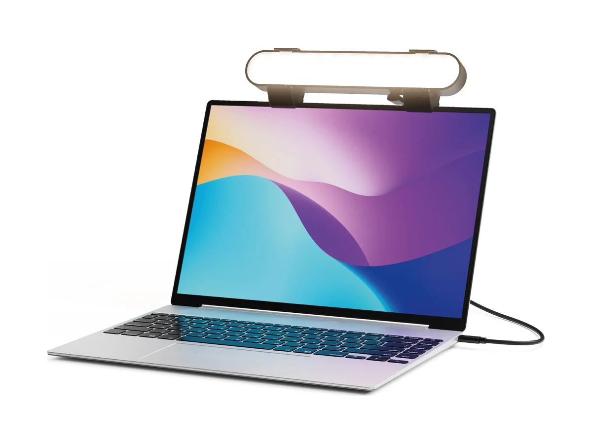 HumanCentric-lampbalk boven op een laptopscherm