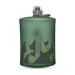 HydraPak Stow 1L opvouwbare fles in saliegroen met een flip-top mondstuk en een bergprint