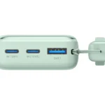 INIU Pocket Rocket Mini 10000mAh power bank in mint green with a USB-C cable