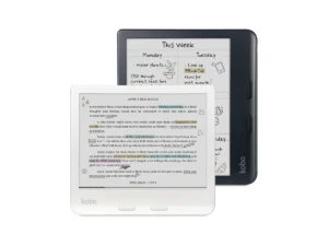 A white and a black Kobo Libra Colour side by side, one showing a handwritten weekly planner